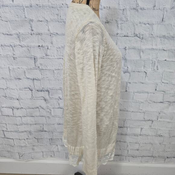 AB Studio open cardigan Sz XL long sleeve beige casual sweater A8 - Picture 2 of 3